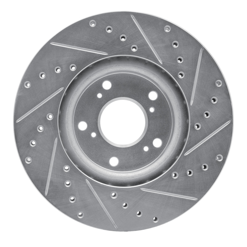 Acura CSX Brake Rotor (1) - Front Left - R1 Concepts - Drilled & Slotted - Silver - `02-`15